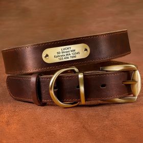 Genuine Leather Cow Leather Engraved Anti Loss Dog Collar (Option: Dark brown-M)