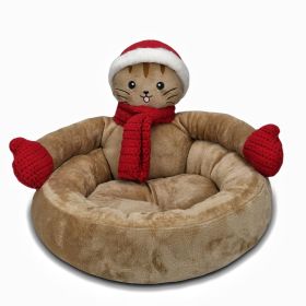 Kennel Winter Warm Three-dimensional Cartoon (Option: Khaki Cat-Medium 50cm)