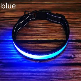 LED Luminous Dog Collar Highlight Reflective Leather Reflective Stripe Ribbon (Option: Blue-XS)