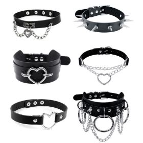 Harajuku Chocker Sexy Heart Lock Key Rivets Black Goth Punk Chokers Gothic Choker Necklace for Women Hip Hop Bondage Cosplay (Metal Color: cn0430p01)