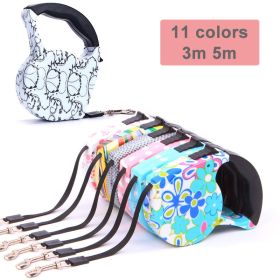 3m 5m Retractable Dog Leash 11 Colors Fashion Printed Puppy Auto Traction Rope Nylon Walking Leash for Small Dogs Cats Pet Leads (Color: color 1)