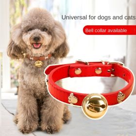 Leather Pet Collars Pet paw print bone alloy bell collar dog collar Best Santa Xmas Gifts cat collar (Color: Brown)