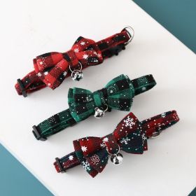 2pcs Christmas Snowflake Checker Bowknot Bell Cat Collar Safety Buckle Removable Pet Collar ; dog Christmas Bell collar (Color: Red and green)