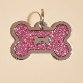 Metal Pet ID Tags With Pink Bone Shape For Dogs & Cats (Color: Shiny rose pink)