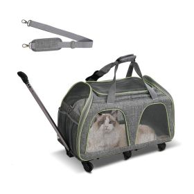 Pet Rolling Carrier With Wheels Pet Travel Carrier Transport (Color: Grey)