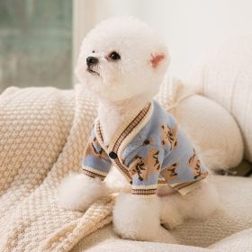 Dog Striped Knitted Sweater Cardigan Clothing (Option: Blue Full Printed Bear-M)