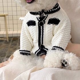 Dog Striped Knitted Sweater Cardigan Clothing (Option: White Classic Style-M)