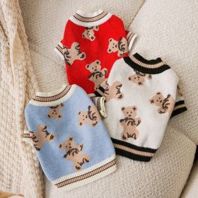 Dog Striped Knitted Sweater Cardigan Clothing (Option: Beige Full Printed Bear-XL)