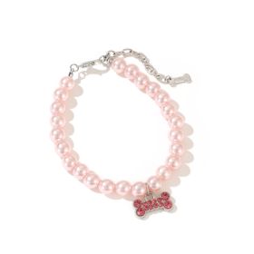 Pet Supplies Collar Pearl Cat Necklace Ornament (Option: Pink-M)