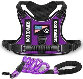 Shock Absorption Comfortable Night Vision Reflective Pet Harness Dog Vest Traction Chest Strap (Option: Purple With Rope-XL)