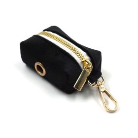 Black Velvet Gold Buckle Pet Collar Traction Rope Bow Poop Bag Four-piece (Option: Poop Bag-M)